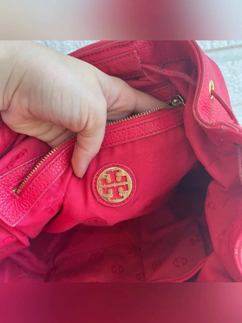 TORY BURCH Hot Pink Amanda Marion Drawstring Large Backpack Shoulder Bag